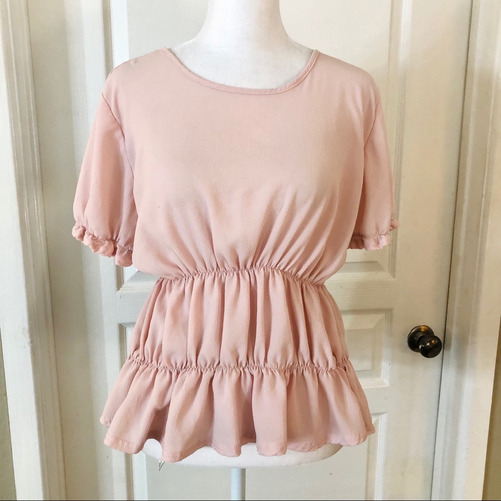 Pretty Little thing synched waist dusty pink blouse
